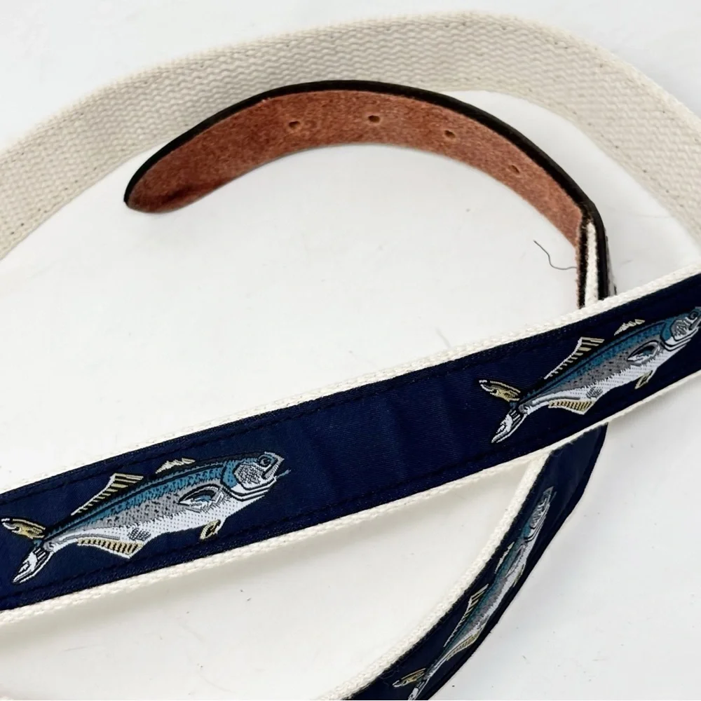 CHALHAM T COMPANY CAPE COD MA Men’s Ribbon Belt Fish Blue Fishing Preppy Sz XXL